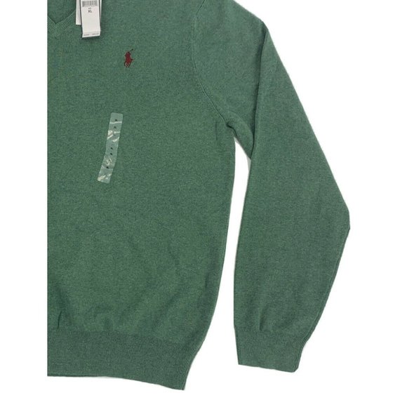 Men's Polo Ralph Lauren V-Neck Sweater Green Heather XL 100% Pima Cotton NWT - Picture 3 of 10
